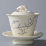 Buddha Stones Hand Painted Pomegranate Hibiscus Pine Lotus Ceramic Gaiwan Sancai Teacup Kung Fu Tea Cup And Saucer With Lid Cup BS 9*10cm*170ml Pine