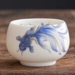 Buddha Stones Koi Fish White Porcelain Ceramic Teacup Kung Fu Tea Cup Cup BS Blue Koi Fish 8.7cm*5.8cm*200ml
