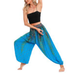 Buddha Stones Peacock Feather Pattern Loose Harem Trousers Women's Yoga Pants Women's Harem Pants BS 21