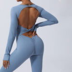 Buddha Stones Women Long Sleeve Backless Jumpsuit Sports Fitness Yoga Bodysuit Bodysuit BS 14