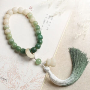 Buddha Stones Natural Gradient Bodhi Seed Fortune Money Bag Lotus Wisdom Tassel Wrist Mala Wrist Mala BS Bodhi Seed Fortune Money Bag