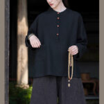Buddha Stones Solid Color Loose Button Blouse Long Sleeve Shirt Top Long Sleeve Shirt BS 33