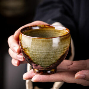 Buddha Stones Retro Brown Kiln Change Ceramic Teacup Kung Fu Tea Cup Cup BS 7.5cm*6.5cm*130ml