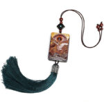 Buddha Stones Vintage Handmade Auspicious Crane Ebony Wood Balance Tassel Car Hanging Decoration Car Hanging Decoration BS 9