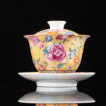 Buddha Stones Peony Flowers Ceramic Gaiwan Sancai Teacup Kung Fu Tea Cup And Saucer With Lid Cup BS 2