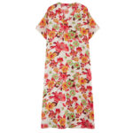 Buddha Stones Red Blue Green Flowers Midi Dress Cotton Half Sleeve Dress With Pockets Midi Dress BS 11