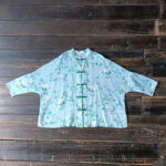 Buddha Stones Light Green Pink Flowers Green Leaves Frog-Button Long Sleeve Ramie Linen Jacket Shirt 17