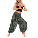 Buddha Stones Casual Loose Round Rose Pattern Harem Trousers Women's Yoga Pants Women's Harem Pants BS Green(Waist 60-95cm/Hips 170cm/Length 98cm)