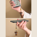 Buddha Stones Green Sandalwood Lucky Cat Koi Fish Cure Key Chain Phone Hanging Decoration Key Chain BS 7