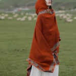 Buddha Stones Tibetan Shawl Border Small Floral Flower Hooded Cloak Winter Cozy Travel Scarf Wrap Tibetan Shawl BS 7