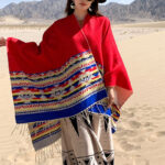 Buddha Stones Tibetan Shawl Colorful Geometry Winter Cozy Travel Scarf Wrap Tibetan Shawl BS Red 150*130cm