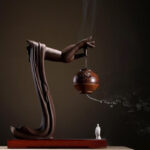 Buddha Stones Tibetan Lotus Blessing Ceramic Incense Burner Decoration Incense Burner BS Brown
