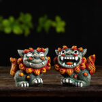 Buddha Stones Small Pair of Lion Fu Foo Dogs Ward Off Evil Protection Home Resin Decoration Decorations BS 1