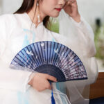 Buddha Stones Butterfly Flowers Handheld Silk Bamboo Folding Fan