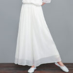 Buddha Stones Simple Pattern Midi Dress Wide Leg Pants Meditation Spiritual Zen Practice Yoga Dance Clothing Women's Meditation Cloth BS White Wide Leg Pants(Pants Only) US12/2XL