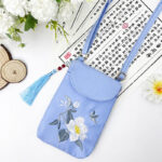 Buddha Stones Small Embroidered Flowers Crossbody Bag Shoulder Bag Double Layer Cellphone Bag Crossbody Bag BS 37