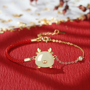 Buddha Stones 925 Sterling Silver Year of the Dragon Natural Hetian Jade Red Agate Cute Dragon Protection Success Bracelet Necklace Pendant Earrings (Extra 30% Off | USE CODE: FS30) Bracelet Necklaces & Pendants BS Dragon Red String Chain Bracelet Hetian Jade(Prosperity♥Abundance)