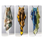Buddha Stones Jungle Oil Painting Auspicious Clouds 100% Mulberry Silk Scarf Premium Grade 6A Double-sided Silk Neck Scarf Silk Shawl BS 31