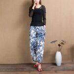 Buddha Stones Blue Tree Flowers Print Harem Pants With Pockets Women's Harem Pants BS 3