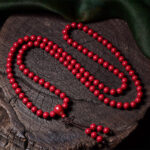 Buddha Stones 108 Mala Beads Cinnabar Om Mani Padme Hum Pattern Engraved Blessing Bracelet Mala Bracelet BS 8mm*108 Round Beads