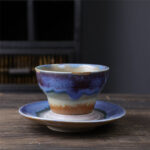 Buddha Stones Planet Design Ceramic Coffee Mug Rough Pottery Tea Coffee Cup With Saucer Coffee Mug BS Blue 11.7cm*11.7cm*6.7cm*120ml