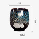 Buddha Stones Silver Lotus Flower Leaf Chinese Jianzhan Ceramic Teacup Kung Fu Tea Cup 150ml Jian Zhan Tea Cup BS 6