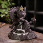 Buddha Stones Auspicious Dragon Ceramic Backflow Smoke Fountain Meditation Healing Incense Burner Led Ball Decoration Incense Burner BS 16