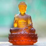 Buddha Stones Handmade Sakyamuni Buddha Liuli Crystal Art Piece Compassion Statue Home Office Offering Decoration Decorations BS 4