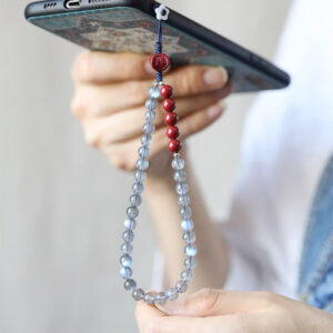 Buddha Stones Natural Moonstone Cinnabar Calm Positive Phone Decoration Decorations BS Moonstone&Cinnabar