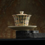 Buddha Stones Dunhuang Color Thousand Buddhas Flying Apsaras Pattern Gaiwan Teacup Kung Fu Tea Cup With Lid Cup BS Dunhuang Thousand Buddhas 13.5cm*9.5cm*150ml