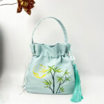 Buddha Stones Embroidered Flowers Wisteria Lily Cotton Linen Tote Crossbody Bag Shoulder Bag Handbag Crossbody Bag BS Light Green Bamboo 20*20*7cm