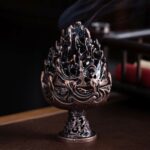 Buddha Stones Tibetan Mini Mountain Pattern Meditation Copper Alloy Incense Burner Incense Burner BS DarkRed 6.6*10.5cm