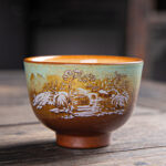 Buddha Stones Colorful Deer Pipa Snow Plum Blossoms Mountains Rivers Bird Ceramic Teacup Kung Fu Tea Cup Bowl Cup BS 7cm*5cm*100ml Snow Plum Blossoms