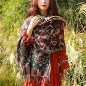 Buddha Stones Tibetan Flowers Leaves Branch Design Tassel Shawl Cozy Travel Scarf Wrap Tibetan Shawl BS Dark Red