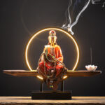 Buddha Stones Buddha Avalokitesvara Ceramic Lotus Relaxation Incense Burner Decoration Decorations Incense Burner BS Lotus Avalokitesvara Red