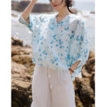 Buddha Stones Fruits Leaves Pattern Lantern Sleeve Top Loose Tee T-shirt T-shirt BS 5