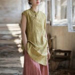 Buddha Stones Handmade Tie Dye Ramie Linen Frog-Button Sleeveless Vest 15