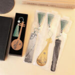 Buddha Stones Classical Musical Instruments Pipa Guzheng Guqin Ruan Metal Bookmarks Tassel With Gift Box Bookmarks BS 27