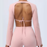 Buddha Stones Long Sleeve Backless Strap Top Bra Flare Pants Fitness Yoga Outfit 2-Piece Outfit BS 40