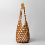 Buddha Stones Hand-woven Wooden Beads Bucket Shoulder Bag Handbag Handbags BS Brown 16.5*16.5*36cm
