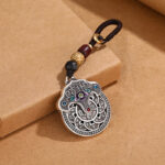 Buddha Stones Peony Flower Copper Coin Auspicious Wealth Key Chain Key Chain BS 2