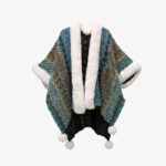 Buddha Stones Tibetan Multicolored Wavy Lines Knitted Striped Shawl Coat Winter Cozy Travel Scarf Wrap Tibetan Shawl BS Dark Blue 150*106cm