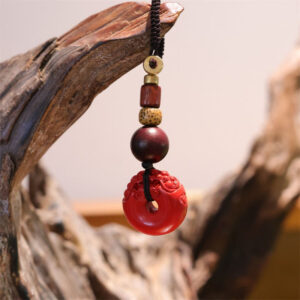 Buddha Stones Natural Cinnabar PiXiu Peace Buckle Blessing Car Key Chain Key Chain BS PiXiu(Wealth♥Luck)