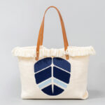 Buddha Stones Large Capacity Evil Eye Leaf Hamsa Tassel Canvas Tote Shoulder Bag Shoulder Bag BS Leaf 50*10*35cm