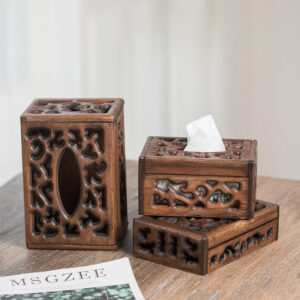 Buddha Stones Retro Wooden Tissue Box Engraved Wooden Tissue Holder Wipes Boxes Decoration Decorations BS main