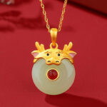 Buddha Stones 925 Sterling Silver Hetian Jade Chinese Zodiac Year of the Dragon Red Agate Luck Protection Necklace Pendant (Extra 30% Off | USE CODE: FS30) Necklaces & Pendants BS 5