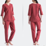 Buddha Stones Yoga Meditation Prayer V-neck Design Cotton Linen Clothing Uniform Zen Practice Women's Set Clothes BS 13