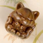 Buddha Stones Mini Nine-Tailed Fox Ivory Fruit Sandalwood Green Sandalwood Blessing Decoration Decorations BS 17