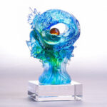 Buddha Stones Handmade Azure Dragon Liuli Crystal Art Piece Success Protection Home Office Decoration Decorations BS 2