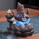Buddha Stones Ganesh Elephant Purple Clay Backflow Smoke Fountain Protection Incense Burner Incense Burner BS 5